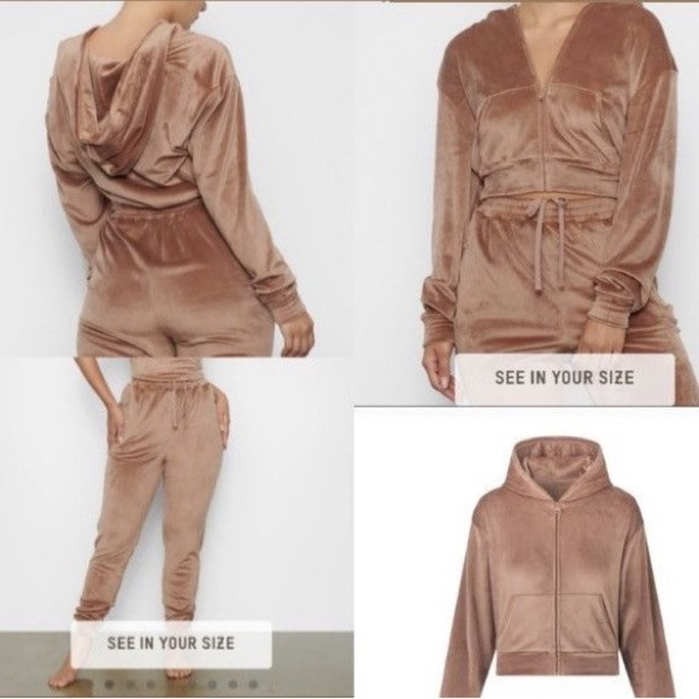 Skims Velour Velvet cropped hoodie in Sienna Women's Size 4XL